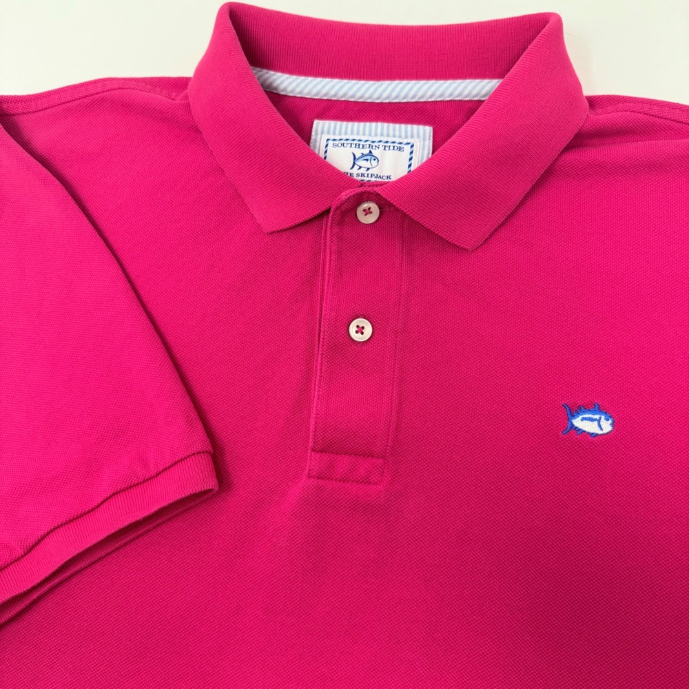 Southern Tide Mens Large The Skipjack Polo Shirt Pink Short Sleeve Stretch